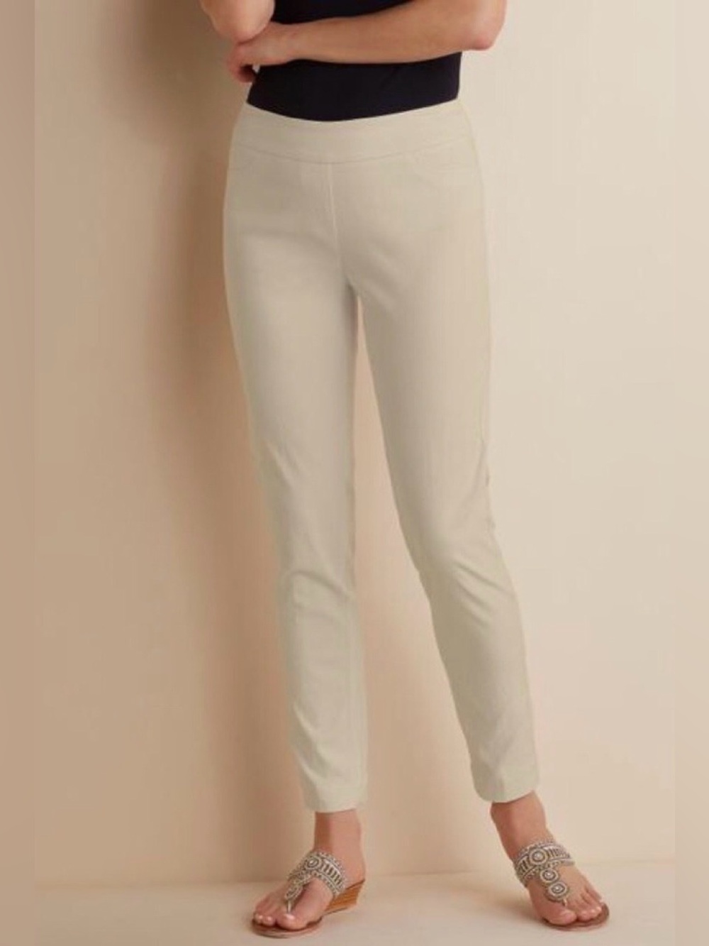 Soft Surroundings Women’s Super Soft Pull On Ankle Pants Beige Medium Stretch